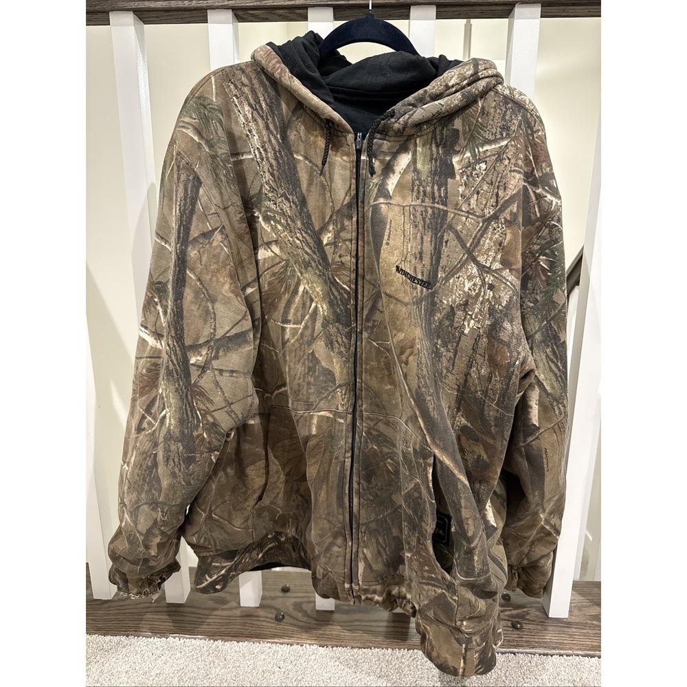 Winchester Reversible Hoodie Mens 2XL Camo‎ Black Full Zip Rugged Sportsman READ